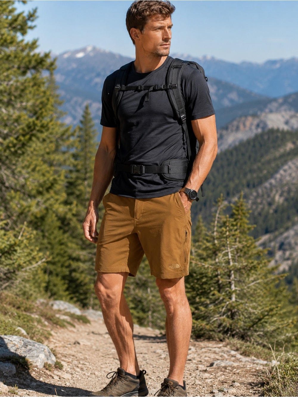 The North Face Paramount Brown Active Hiking Shorts Mens 32 Stretch Outdoor